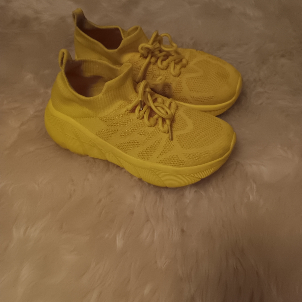 Women's Yellow Knit Platform Sneakers